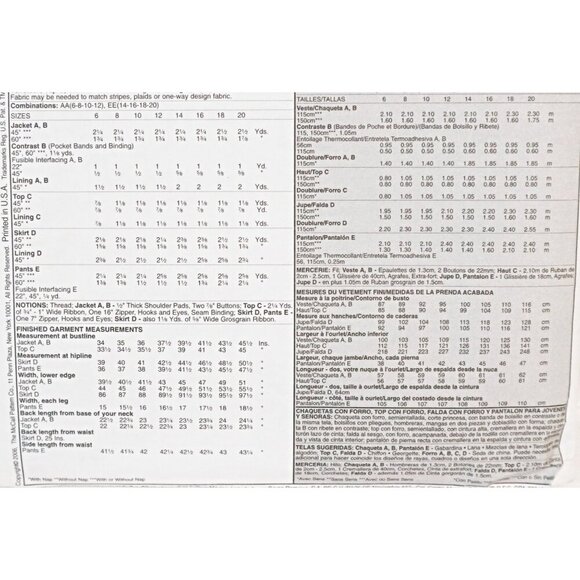 McCall's M5194 Sewing Pattern Misses Lined Jackets Top Skirt and Pant Size 14 16 - Picture 2 of 5